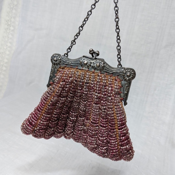 SOLD 🔮 Vintage 1920's Purple Beaded Coin Purse 20s Flapper Bag - SMALL - Picture 2 of 8